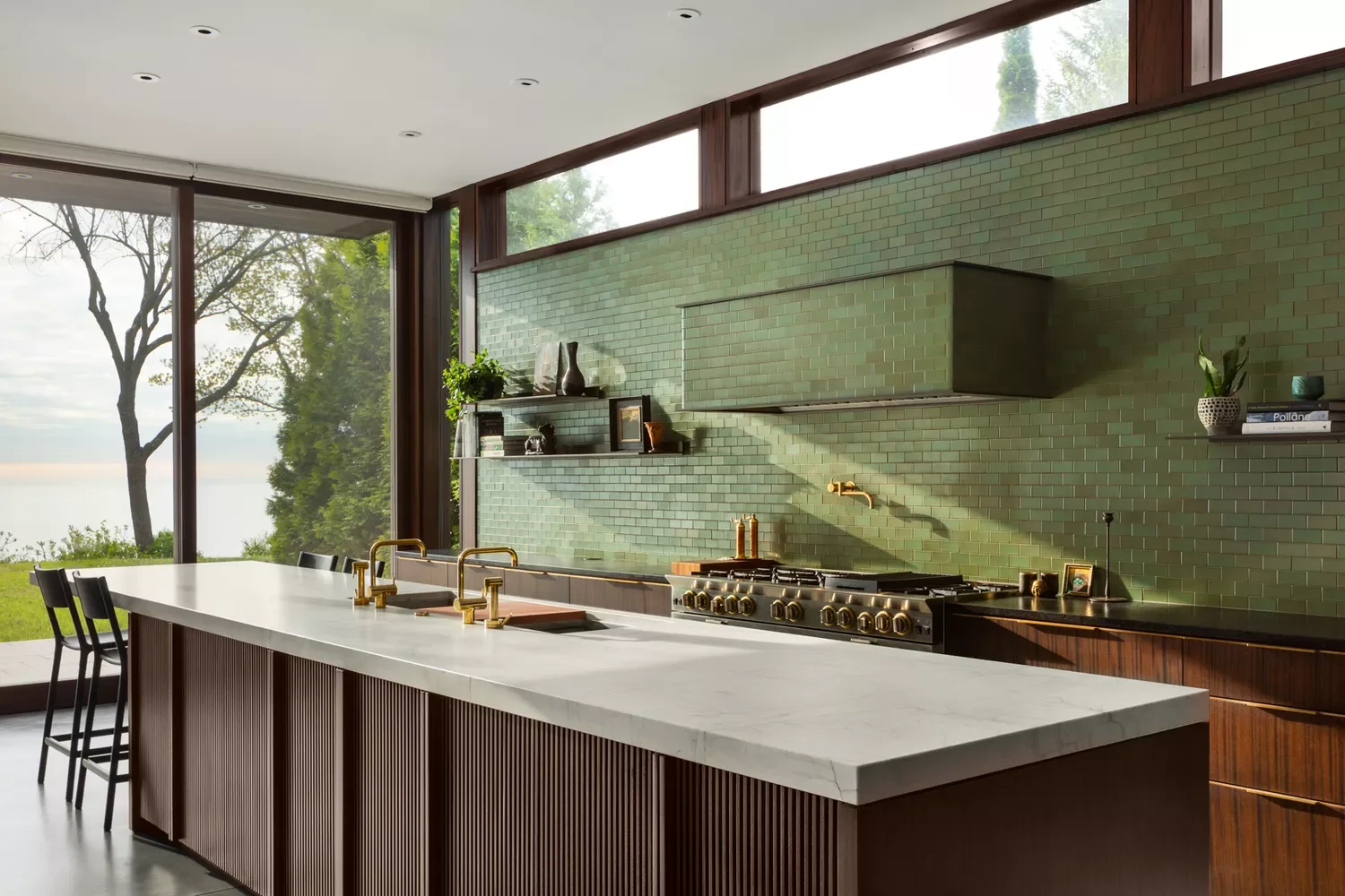 39 Green Kitchen Design Ideas That Never Go Out of Style Pair Moss Green and Walnut