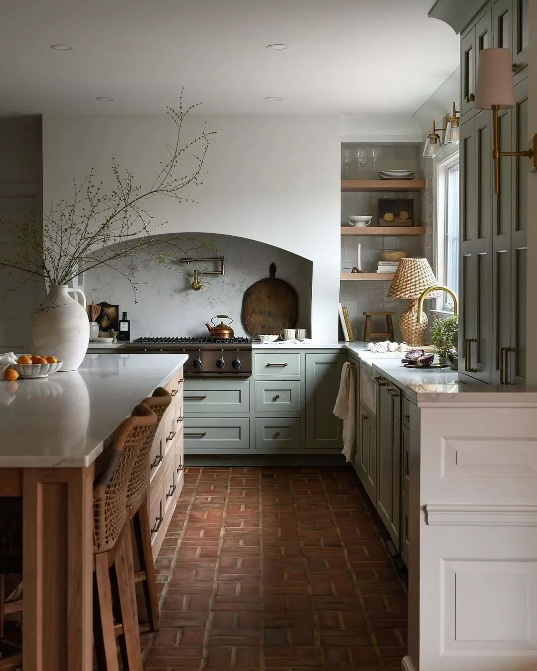 37 Stunning Green Kitchen Cabinet Ideas That Will Transform Your Space Pair With Brick Flooring