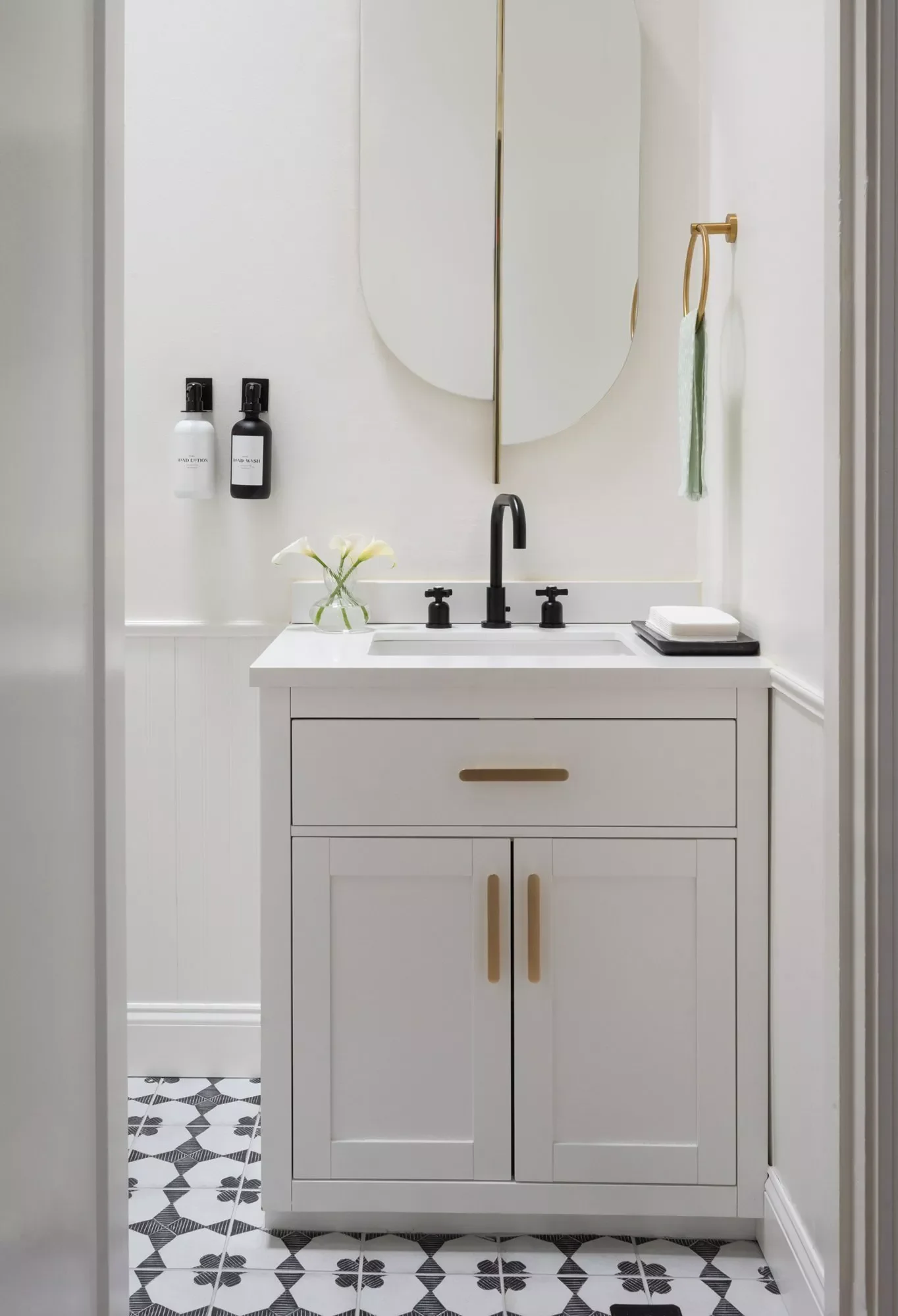 32 Powder Room Design Ideas That Turn Your Small Space Into a Style Statement Patterned Tile Flooring