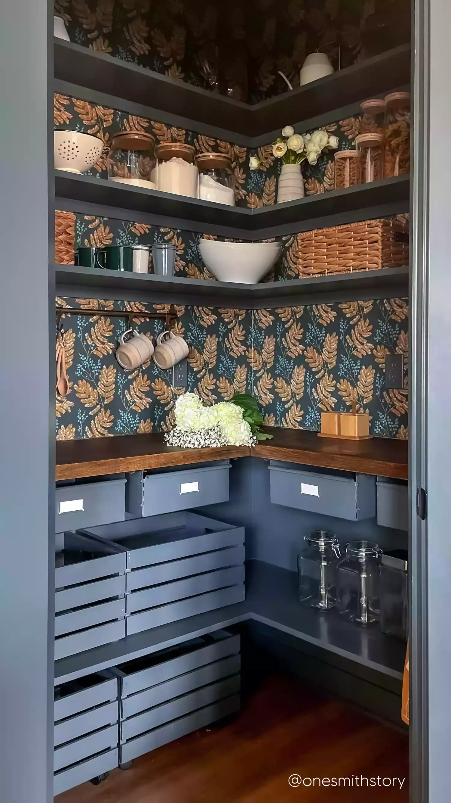 37 Corner Pantry Ideas to Transform Your Kitchen Storage Patterned Wallpaper