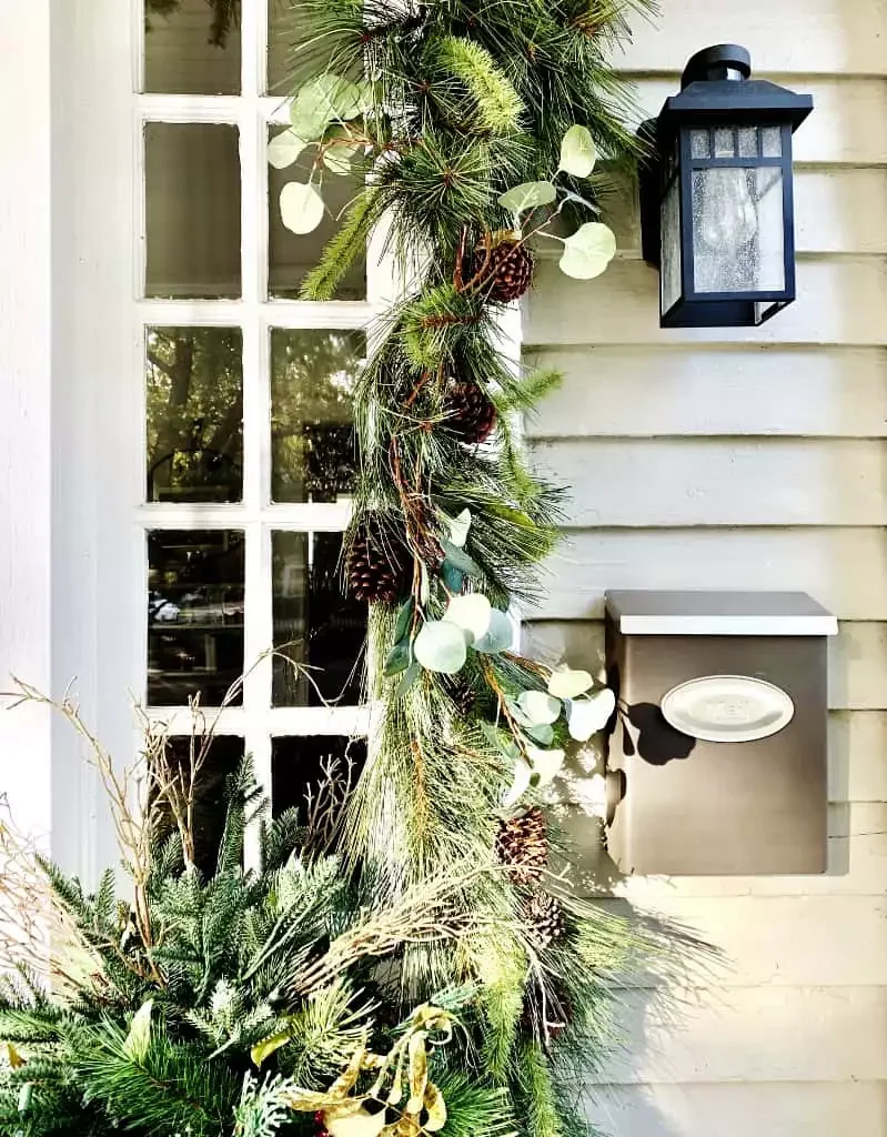 68 Christmas Front Porch Ideas That Make Your Home the Envy Pinecone Eucalyptus Garland
