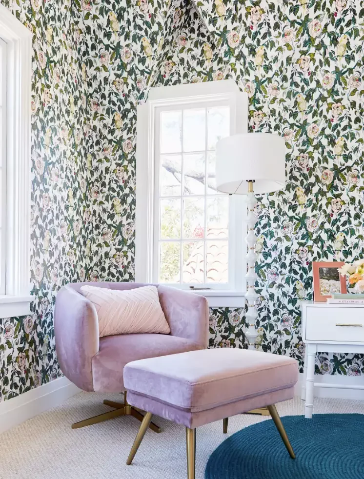 34 Bedroom Chair Ideas That'll Transform Your Space From Boring to Beautiful 24 Pink Barrel Chair With Matching Ottoman