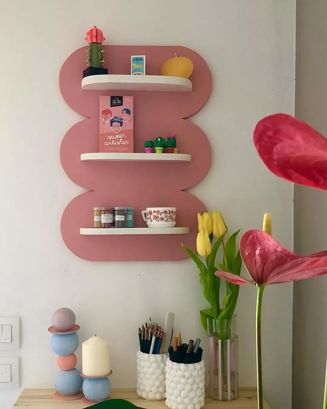 72 Budget-Friendly DIY Home Decor Ideas for Every Skill Level Pink Shelf Backdrop