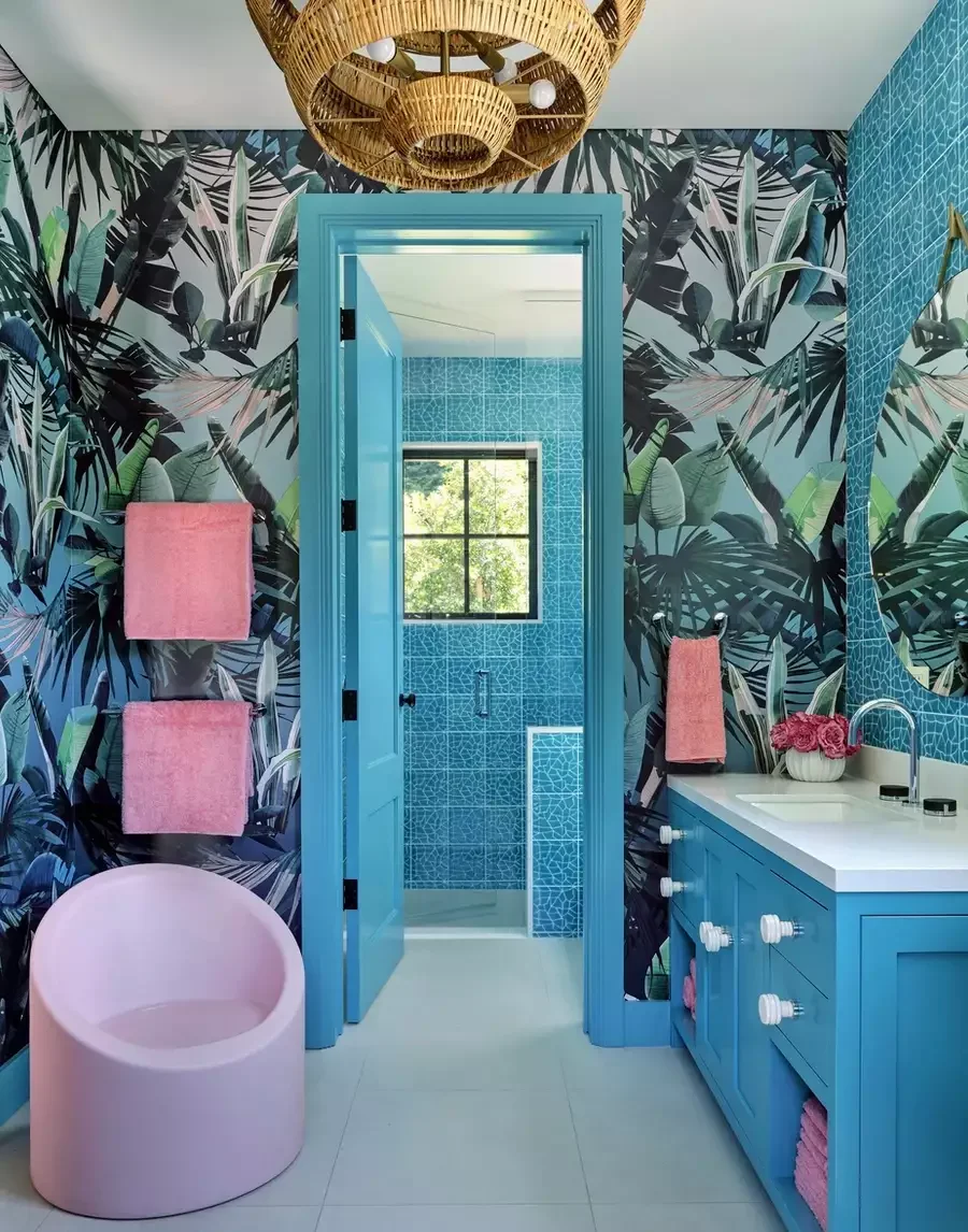 39 Stunning Bathroom Wallpaper Ideas That Will Transform Your Space 35 Pink and Blue Bathroom