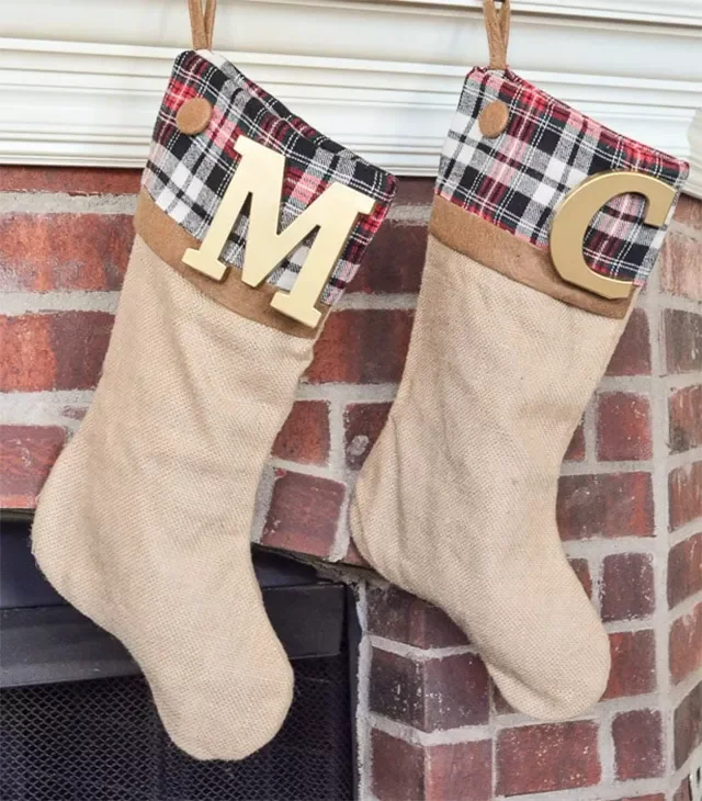 41 Creative DIY Christmas Stocking Ideas That Will Transform Your Holiday Decor 9 Plaid and Burlap Christmas Stockings