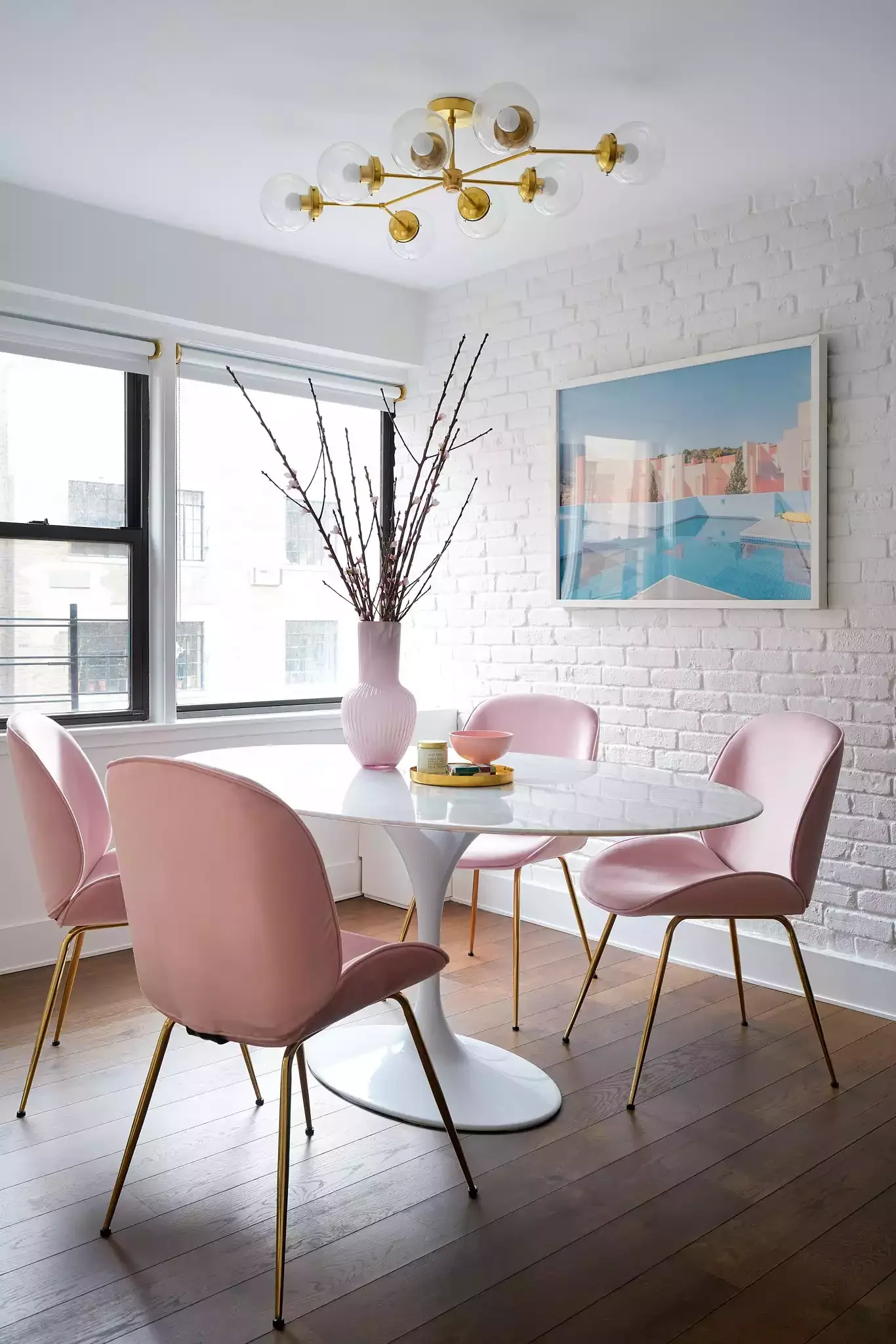 20 Brilliant Ways to Fit a Dining Table in Your Small Living Room 19 Play With Colors and Materials