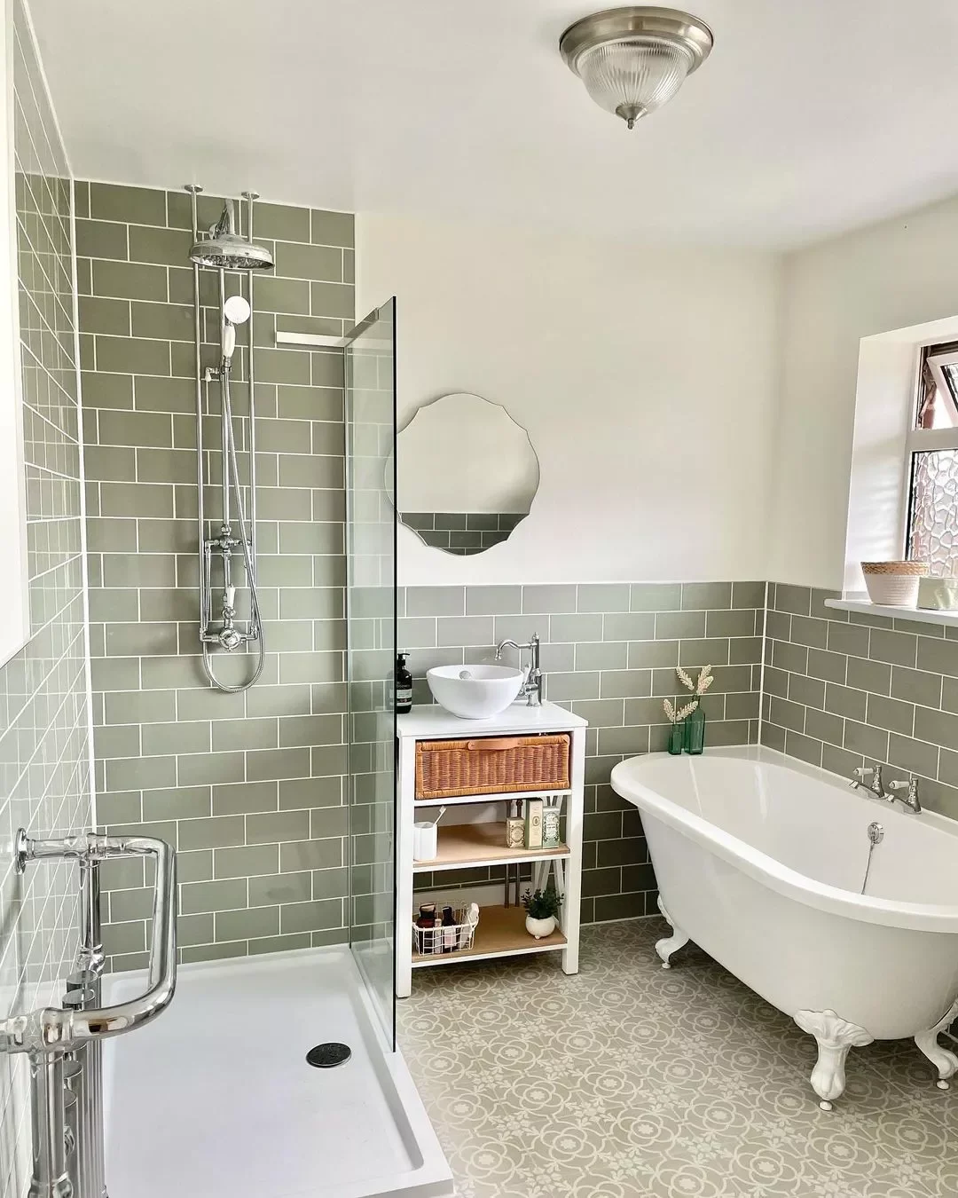 23 Stunning Sage Green Bathroom Ideas That Will Transform Your Space 13 Play With Patterns