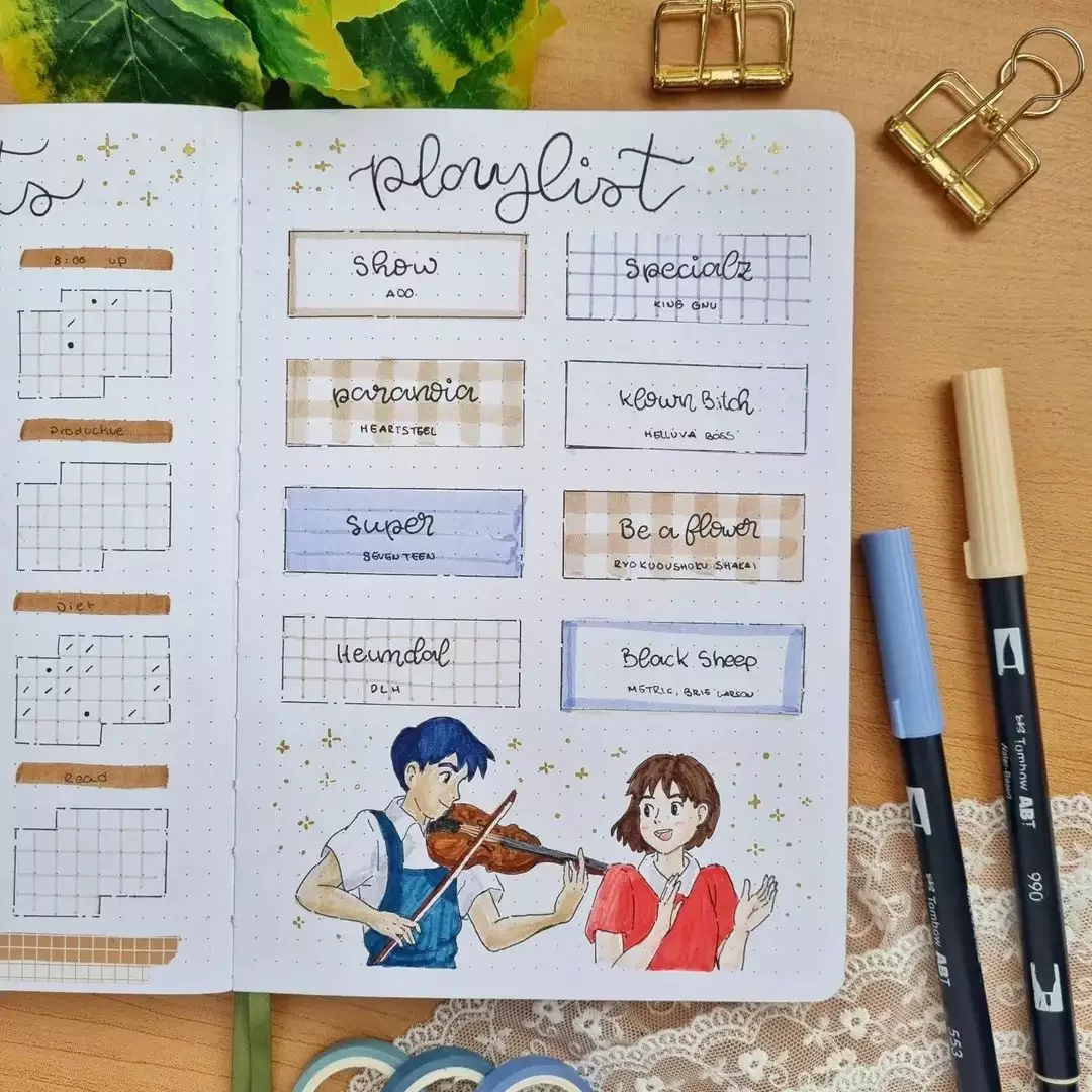 20 Creative Bullet Journal Ideas to Transform Your Home Organization Playlist Spread