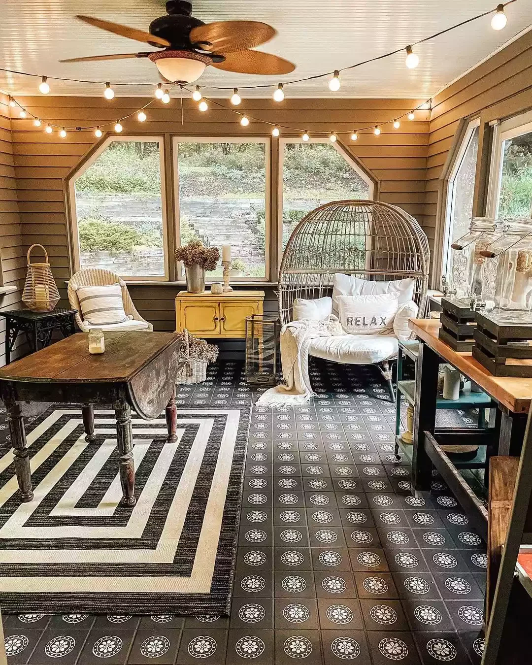 31 Brilliant Small Screened Porch Ideas That Make Every Square Foot Count 22 Plug in Some String Lights
