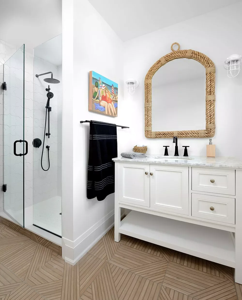 30+ Stunning Bathroom Floor Tile Ideas to Transform Your Space Porcelain Oak-Effect Tile