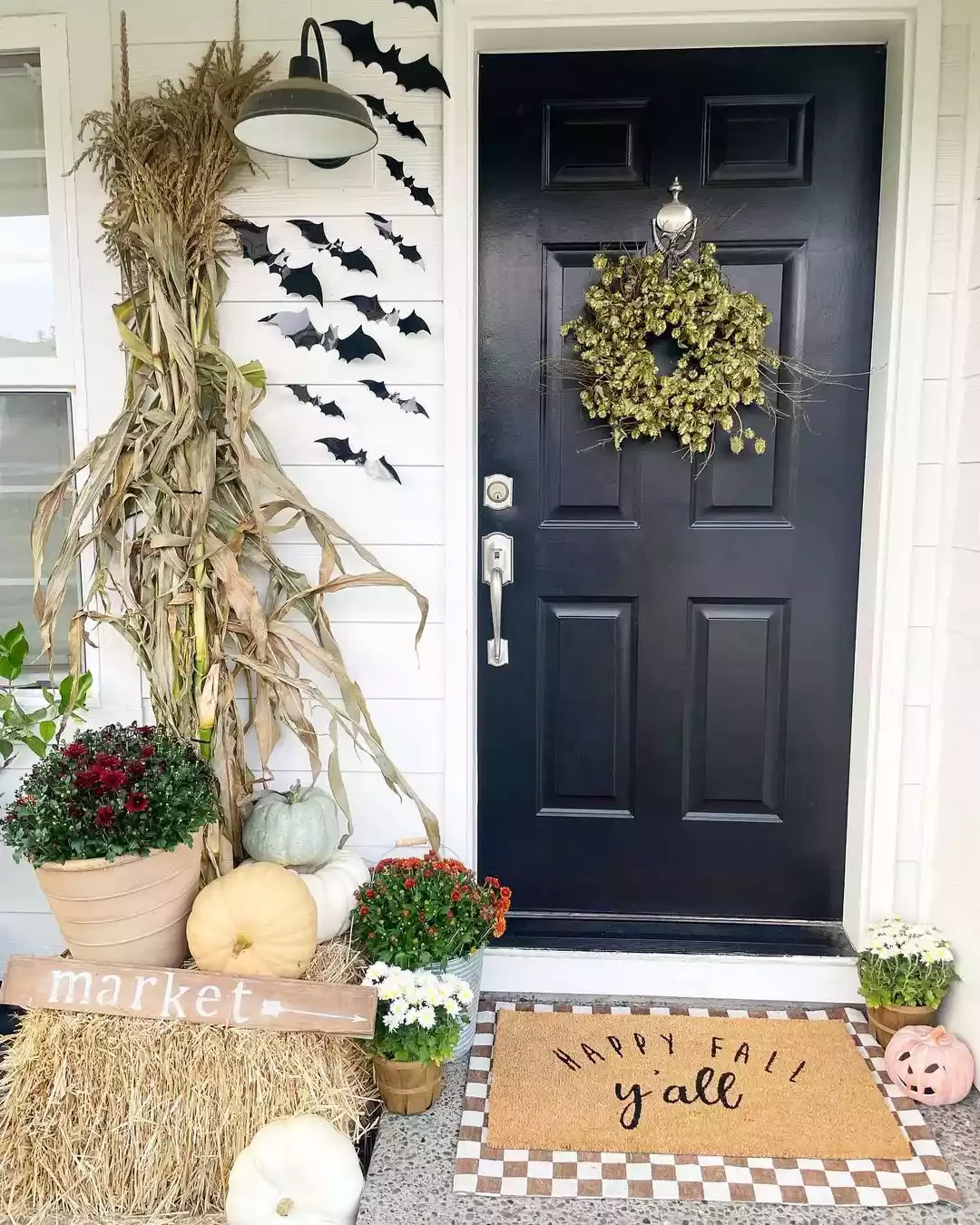 52 Autumn Front Porch Ideas That Will Transform Your Home's Entrance This Fall 2 Post Up a Corn Stalk