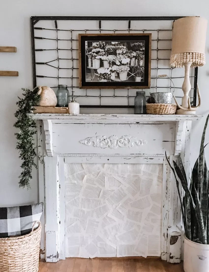 25 Creative Faux Fireplace Ideas to Transform Any Room 9 Put Up Some Paper