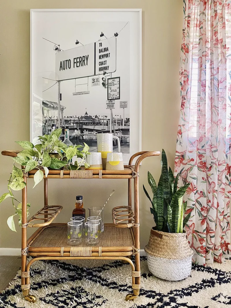 20 Groovy '70s Interior Design Trends Making a Comeback 5 Rattan Bar Carts