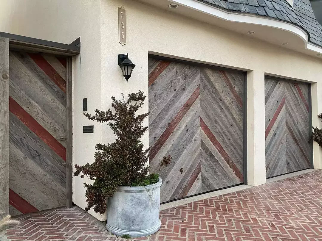 52 Stunning Garage Door Ideas That Will Transform Your Home's Curb Appeal Reclaimed Wood Chevron Doors