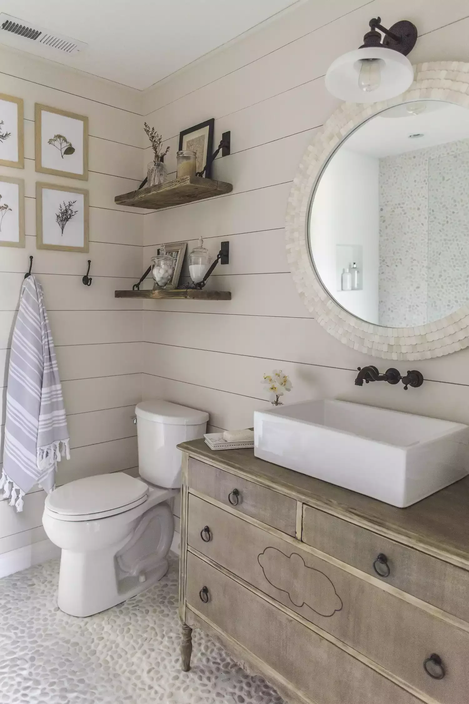 32 Stunning Modern Farmhouse Bathroom Ideas for Timeless Style 11 Repurpose a Vintage Dresser