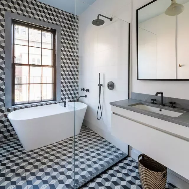 27 Stunning Wet Room Design Ideas That Will Transform Your Bathroom 26 Run With Bold Geometrics
