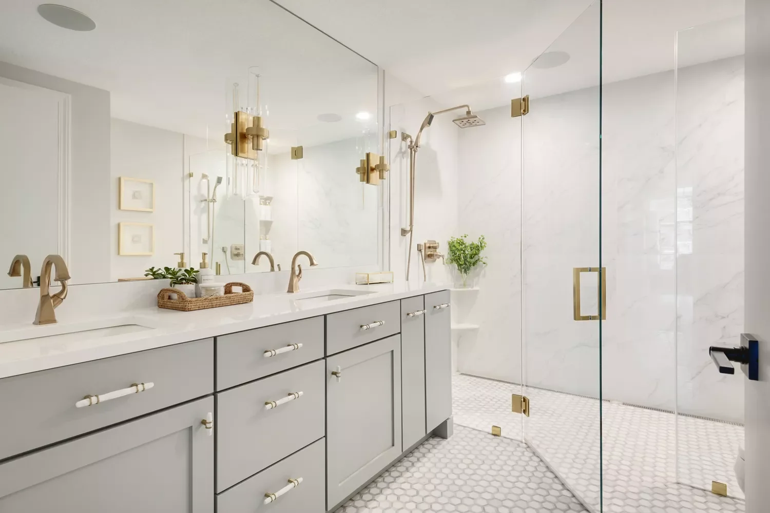 25 Stunning Double Vanity Ideas That Will Transform Your Bathroom 14 Say Hello to Brass and Gray
