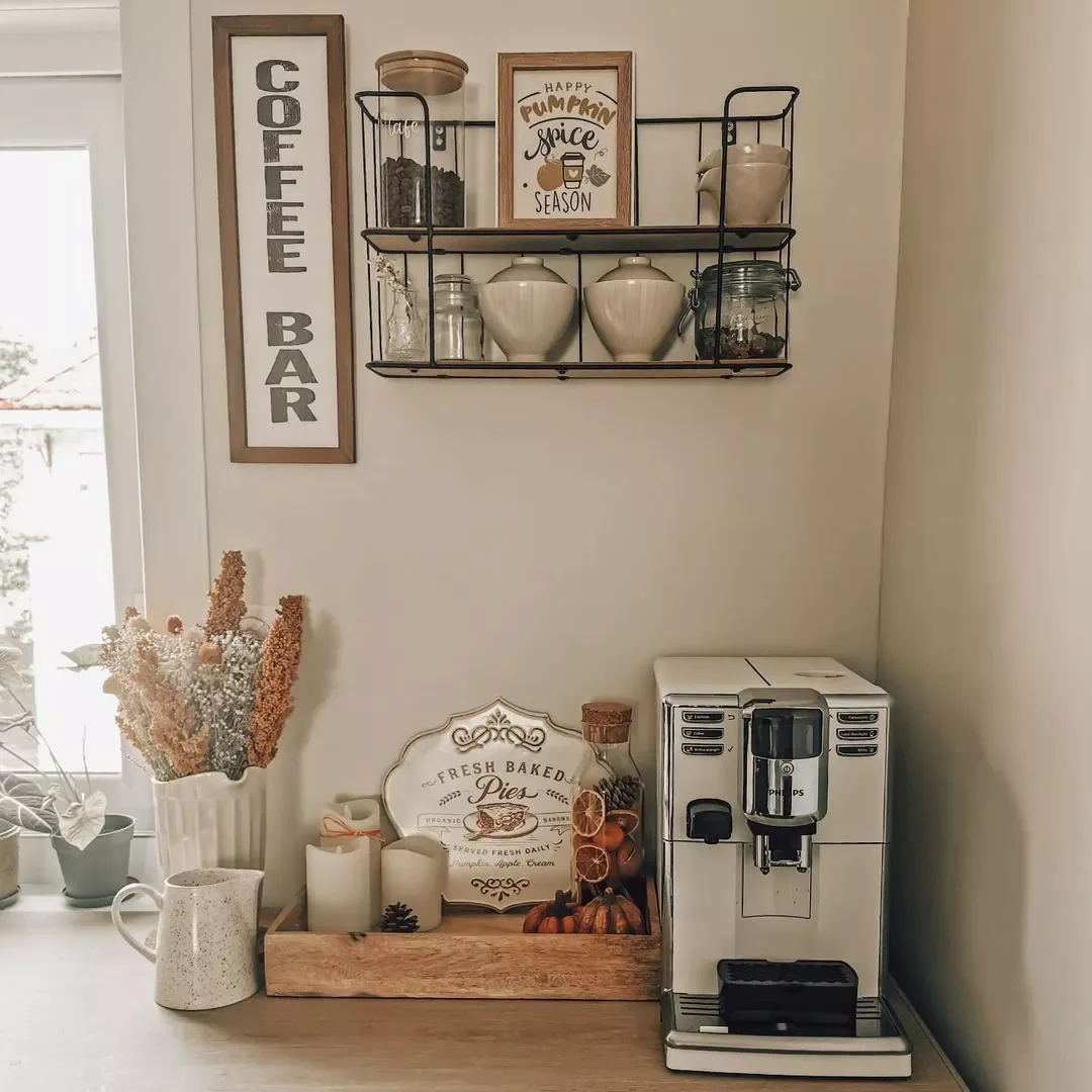 43 Stylish Coffee Bar Ideas That'll Transform Your Morning Routine Seasonal Coffee Bar Decor