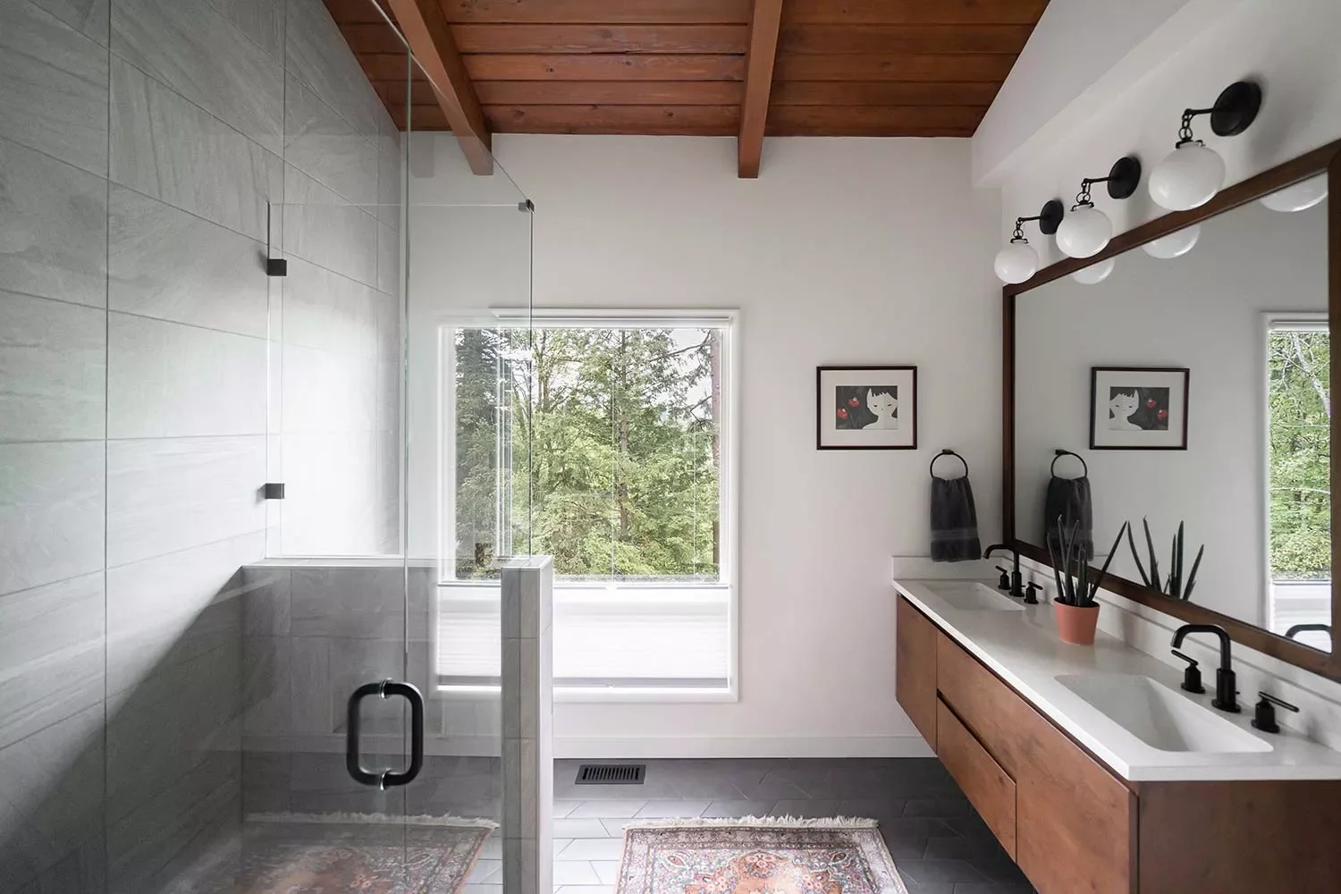 23 Stunning Wood Ceiling Ideas That'll Transform Every Room in Your Home 9 Select a Vanity That Matches the Ceiling Style