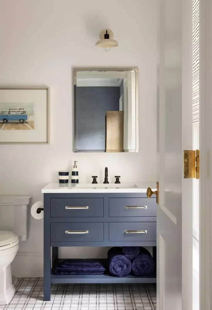 25 Compact Bathroom Vanity Ideas That Maximize Style and Storage 6 Single Vanity With a Shelf
