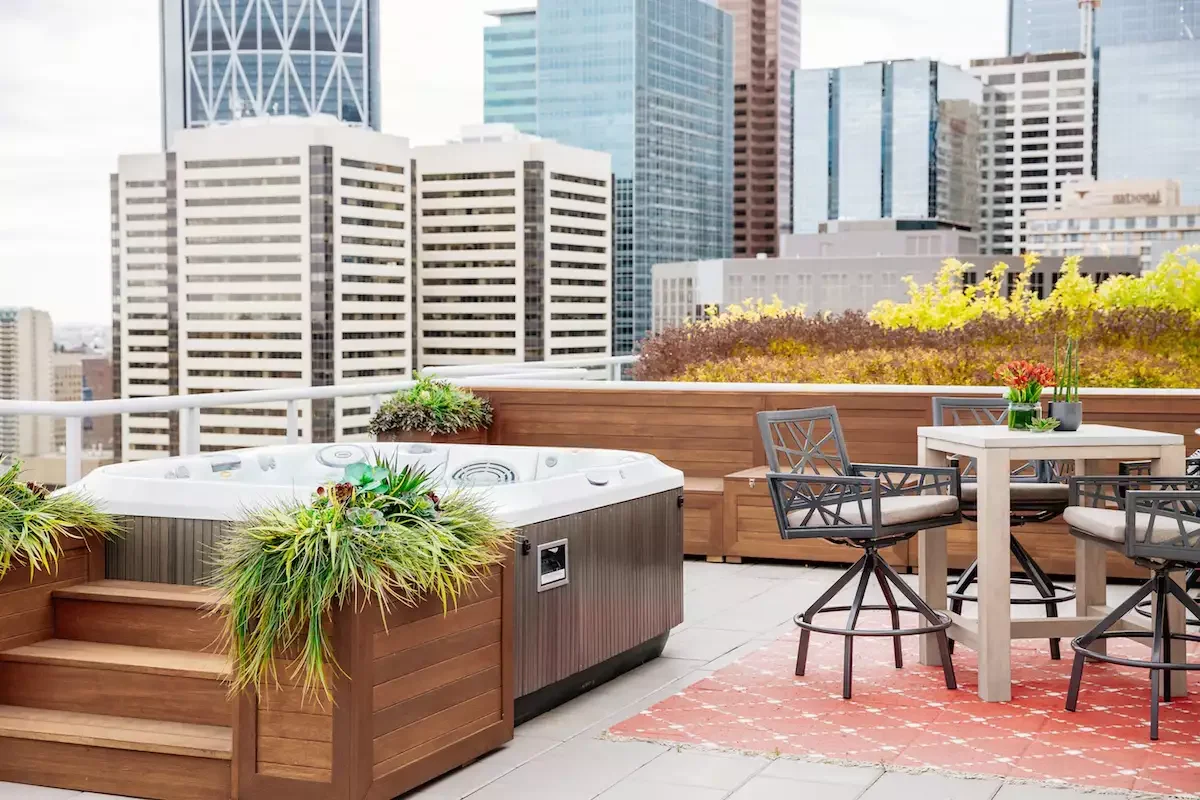 30 Stunning Hot Tub Deck Designs to Create Your Dream Backyard Retreat 20 Sky-High Hot Tub Deck