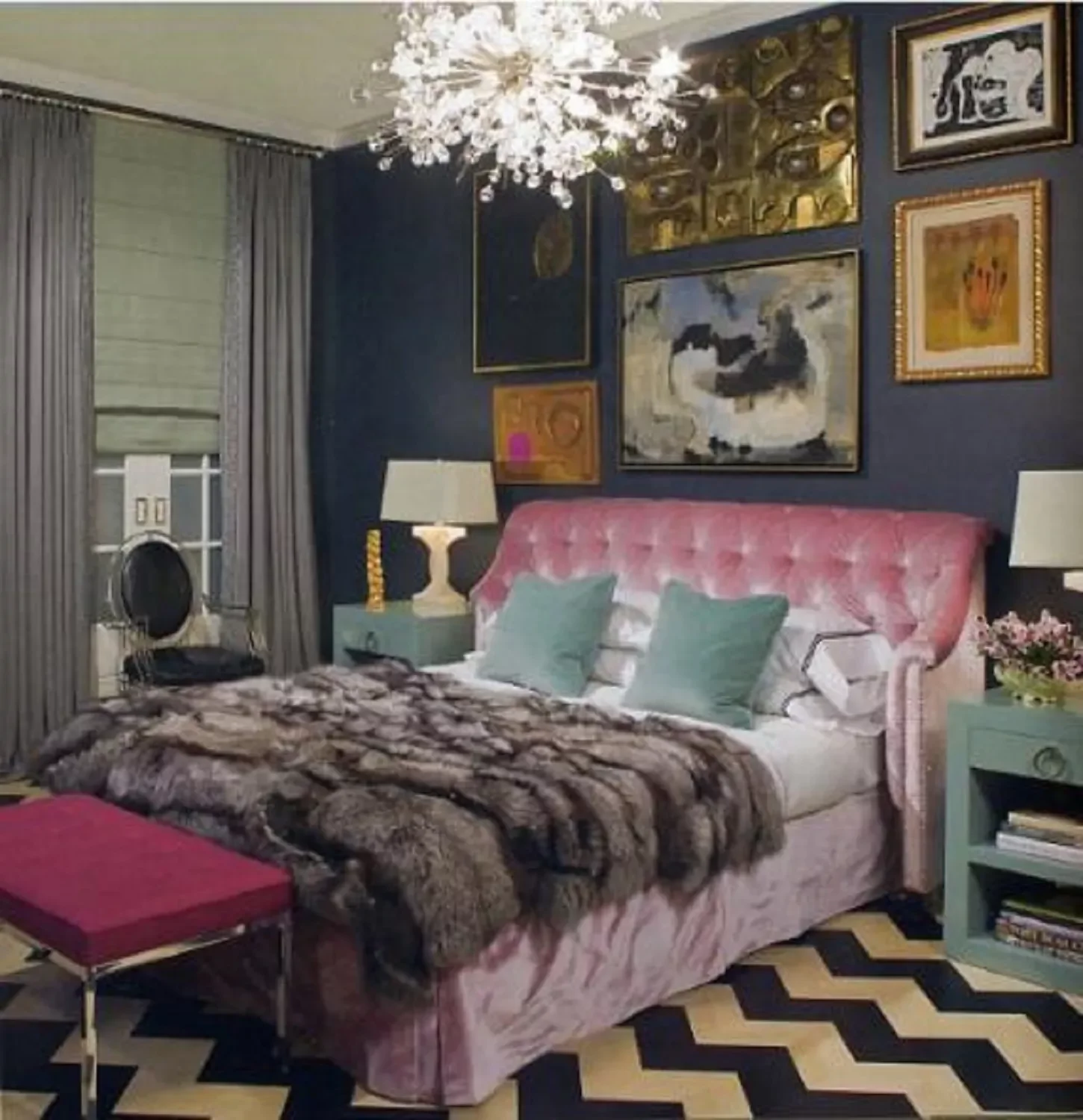 24 Brilliant Primary Bedroom Lighting Ideas That Transform Your Space 11 Sputnik Chandelier in an Eclectic Bedroom