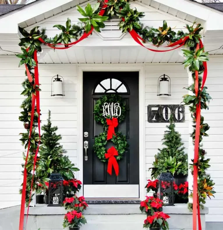 68 Christmas Front Porch Ideas That Make Your Home the Envy Stacked Door Wreaths