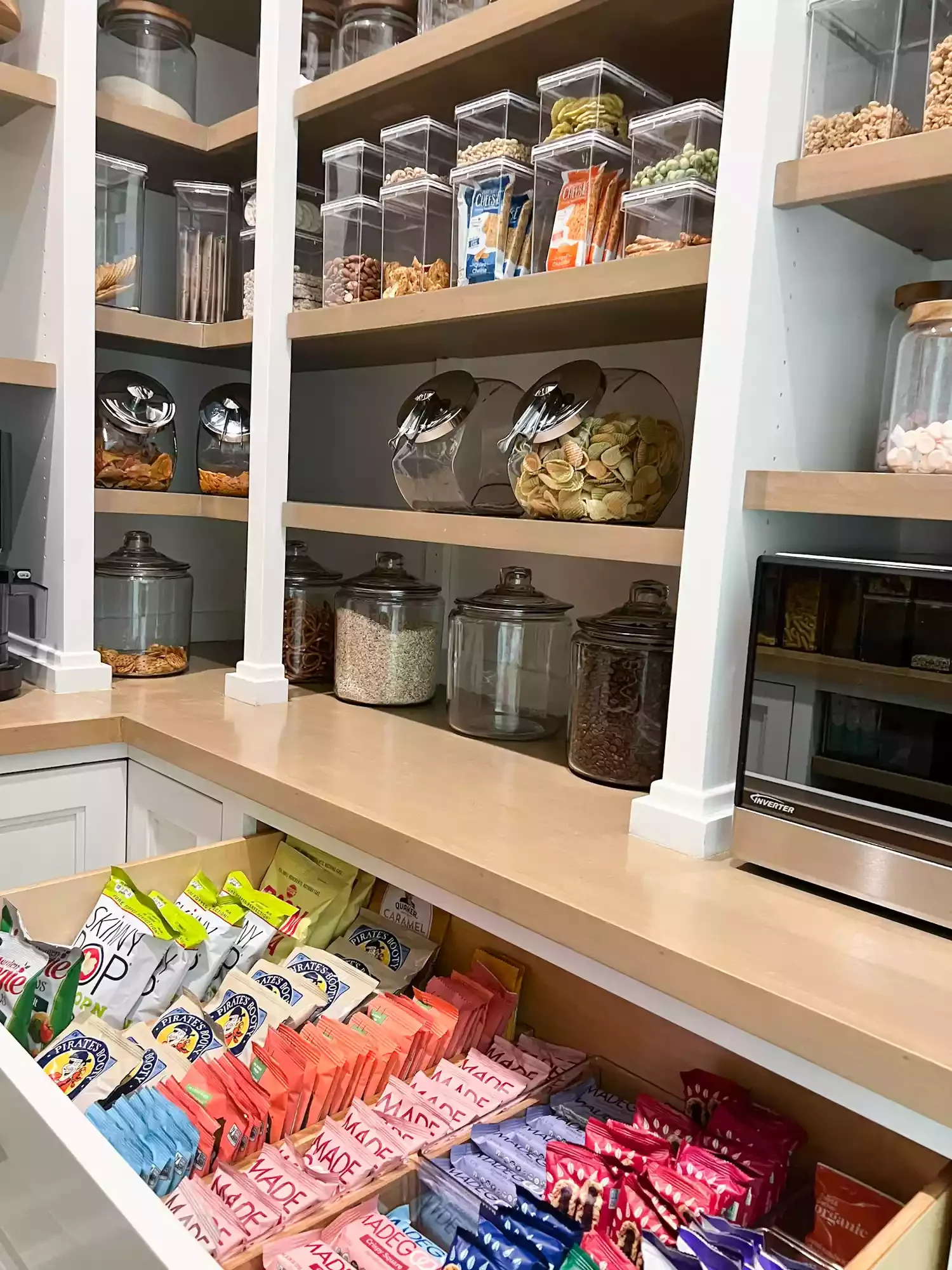 37 Corner Pantry Ideas to Transform Your Kitchen Storage Stacked Plastic Bins