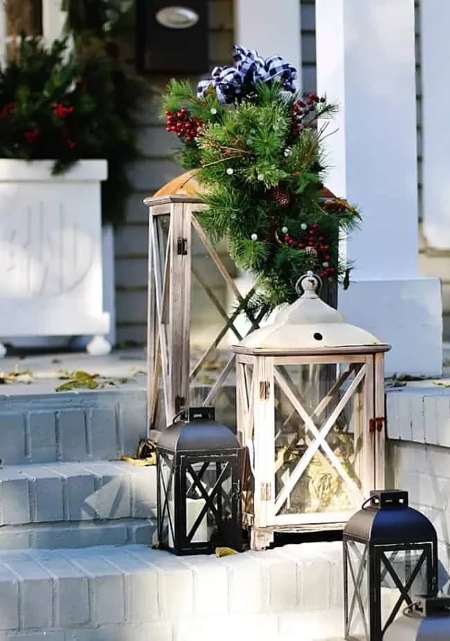 68 Christmas Front Porch Ideas That Make Your Home the Envy Staircase Lanterns