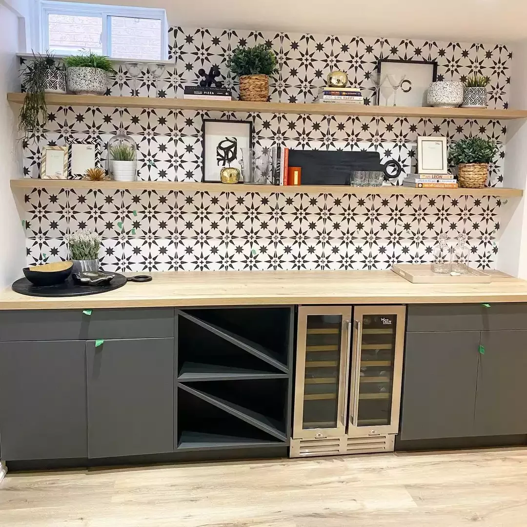 33 Creative Basement Kitchenette Ideas to Transform Your Lower Level 3 Stencil a Backsplash