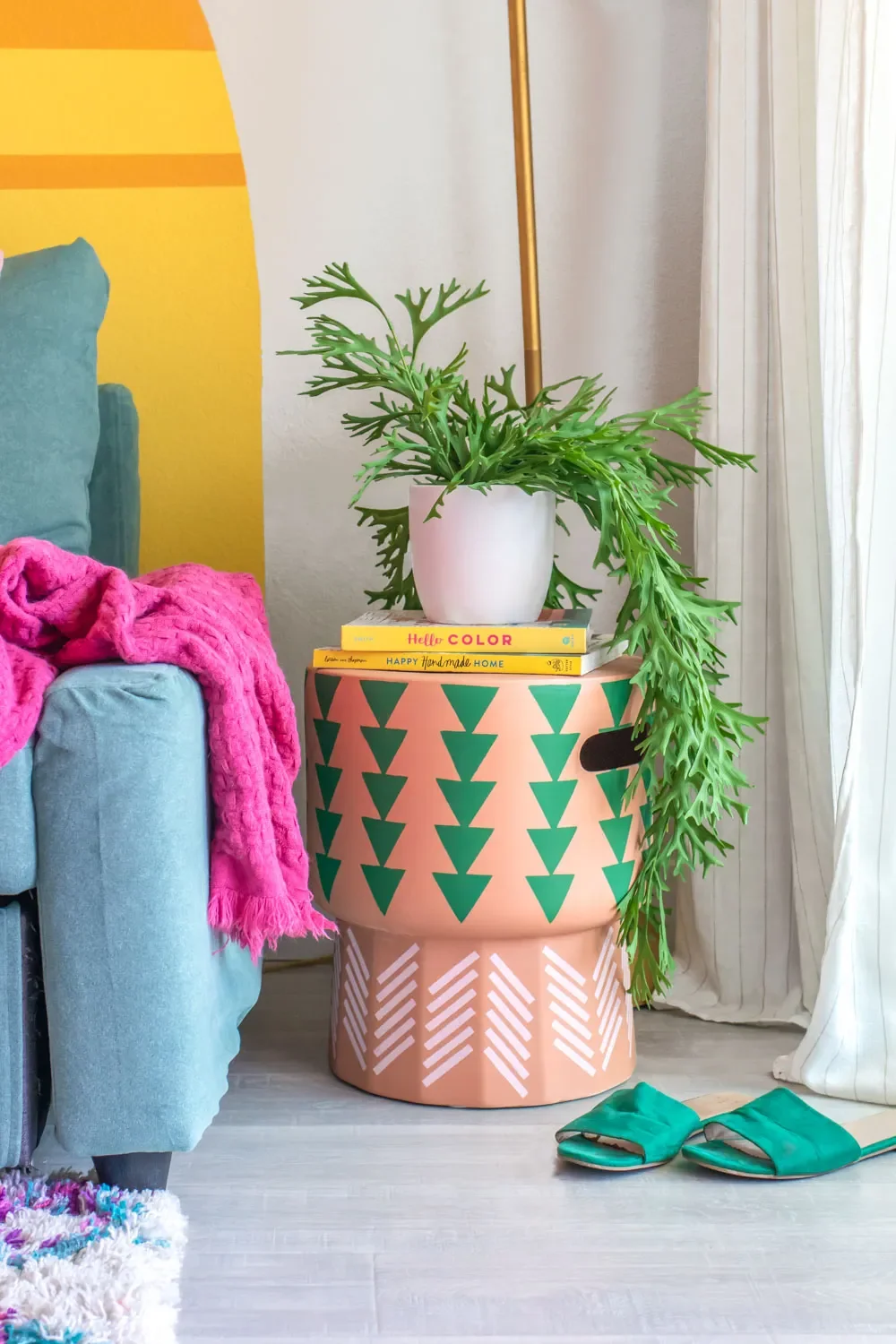 72 Budget-Friendly DIY Home Decor Ideas for Every Skill Level Stenciled Side Table