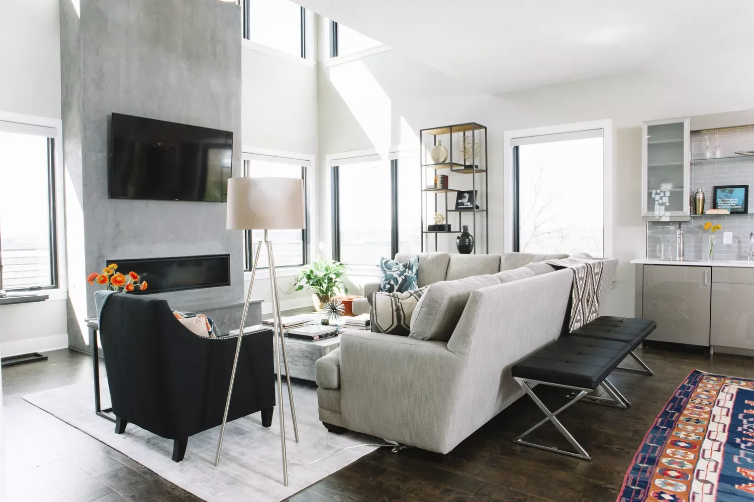 43 Stunning Gray Living Room Ideas That Create the Perfect Serene Haven 27 Streamlined Gray Fireplace