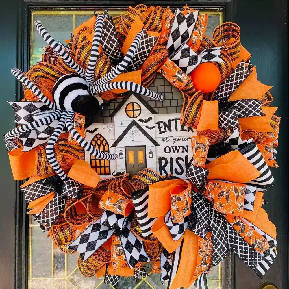 45 Spooktacular Halloween Wreath Ideas That Will Make Your Front Door the Neighborhood's Favorite Stop 18 Striped Halloween Wreath