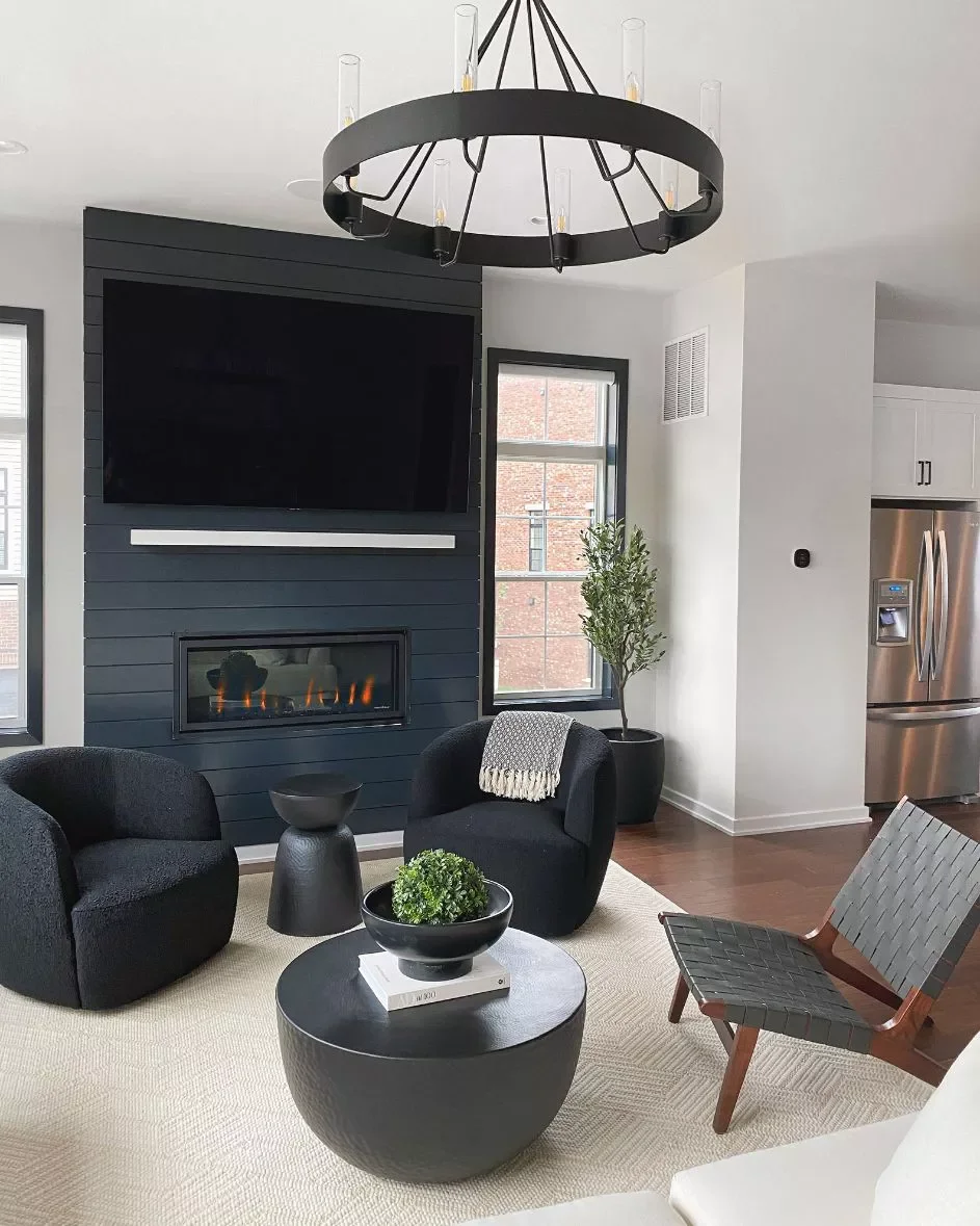50 Contemporary Fireplace Designs That Will Transform Your Living Space 12 Swap a Black Chimney Breast for Navy