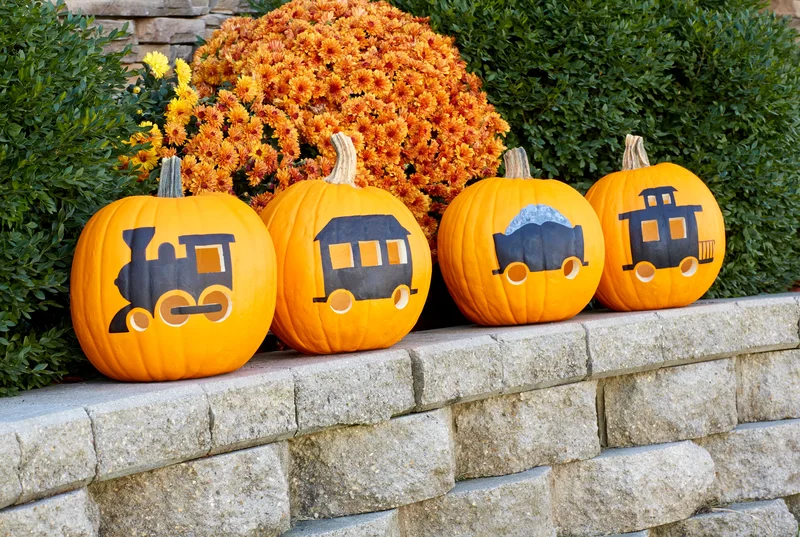 18 Fun Pumpkin-Carving Projects Perfect for Your Kids 10 Train Car Pumpkins