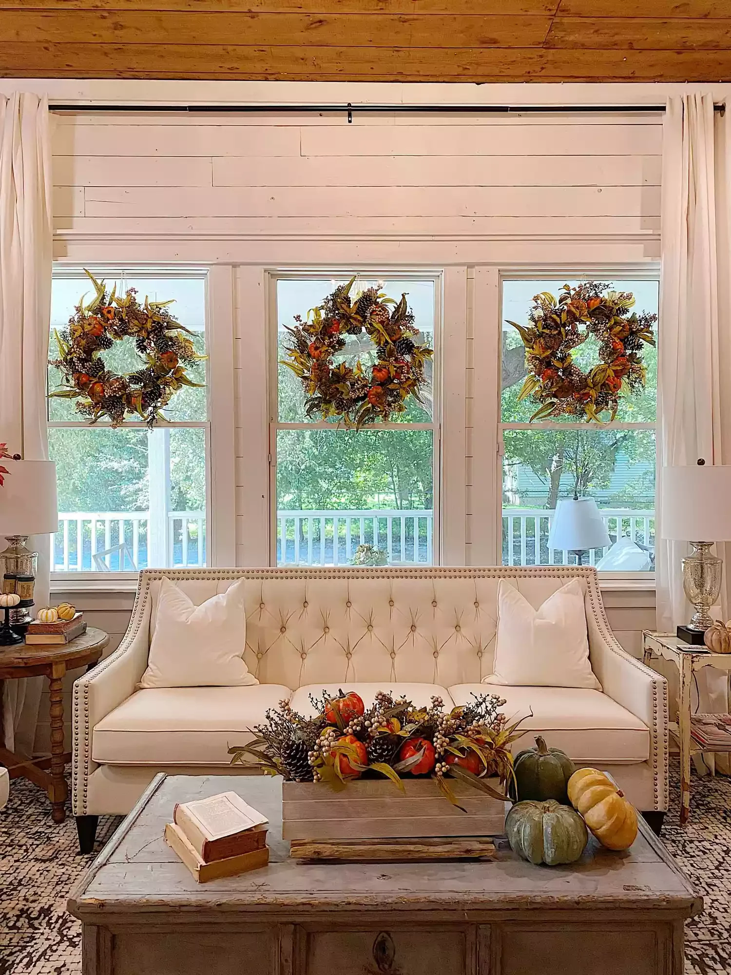 66 Beautiful Fall Wreath DIY Ideas to Welcome Autumn Into Your Home 48 Triple Fall Window Wreaths