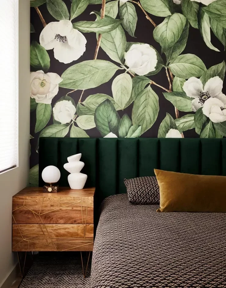 41 Cozy Earth-Inspired Bedroom Ideas That Will Transform Your Sleep Space 4 Try Botanical Wallpaper