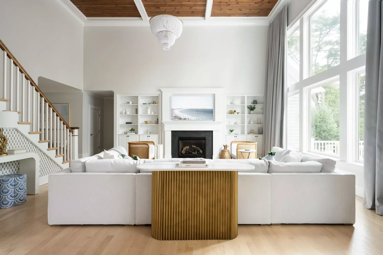25 Brilliant Ways to Master Transitional Living Room Design 9 Try Ceiling-Height Curtains