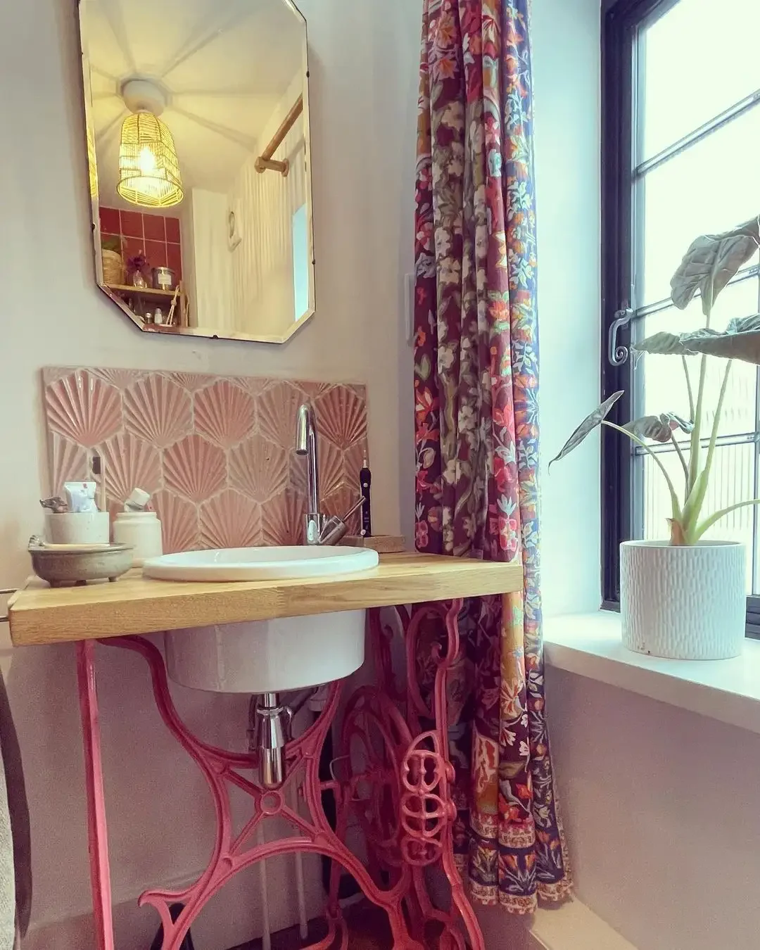 20 Stunning Bathroom Window Treatment Ideas That'll Transform Your Space 6 Try Patterned Curtains Instead of Painting Your Walls