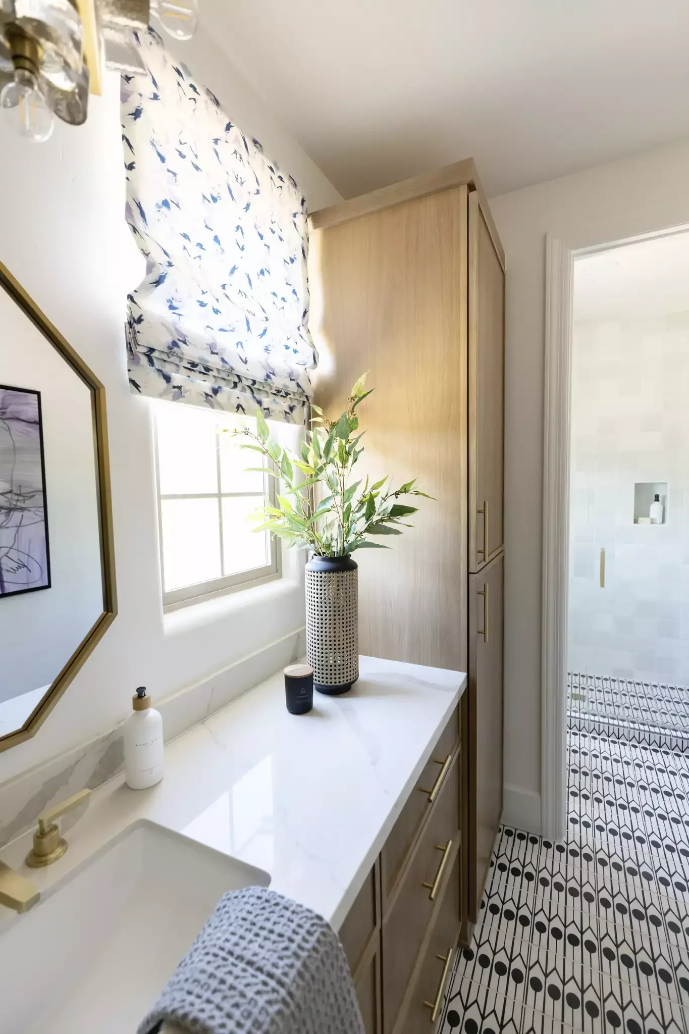 20 Stunning Bathroom Window Treatment Ideas That'll Transform Your Space 17 Try Patterned Shades Instead of Wallpaper