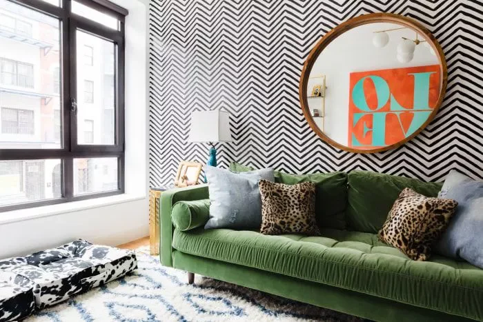 19 Affordable Ways to Transform Your Apartment Living Room 2 Try Removable Wallpaper
