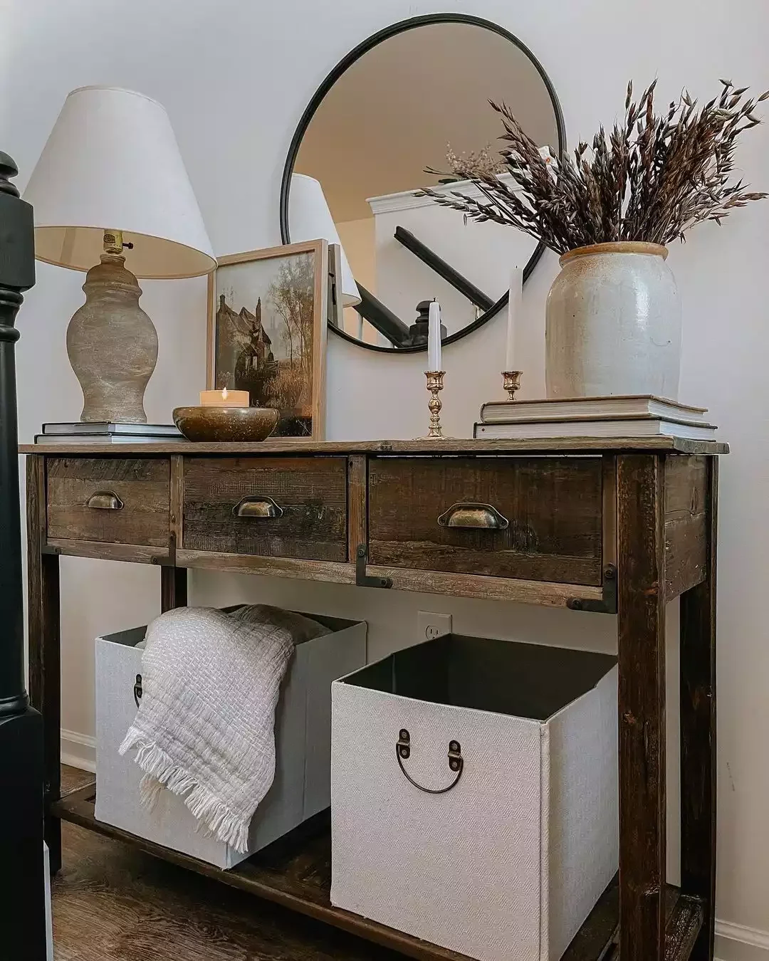 30 Stunning Entryway Table Styling Ideas That Welcome You Home 19 Try This Nail-Free Art Display