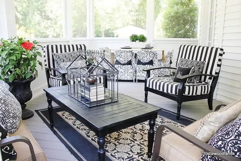62 Stunning Screen Porch Ideas to Create the Perfect Indoor-Outdoor Retreat Try a Black-and-White Porch