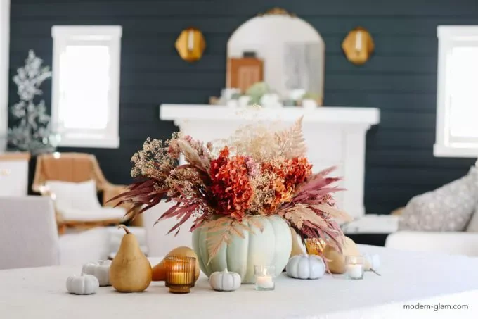 78 Beautiful Fall Table Decorating Ideas to Transform Your Seasonal Celebrations 25 Try a Ceramic Pumpkin Vase