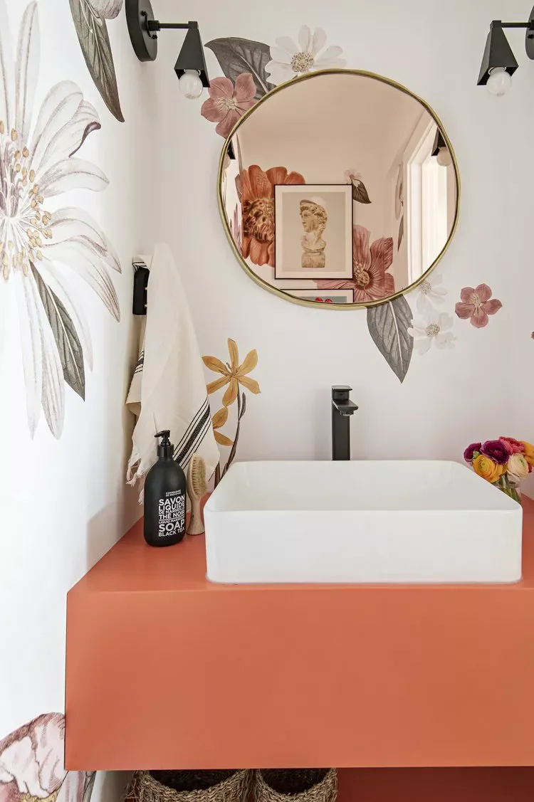 65 Clever Small Bathroom Ideas That Will Transform Your Tiny Space 62 Try a Colored Glass Mirror