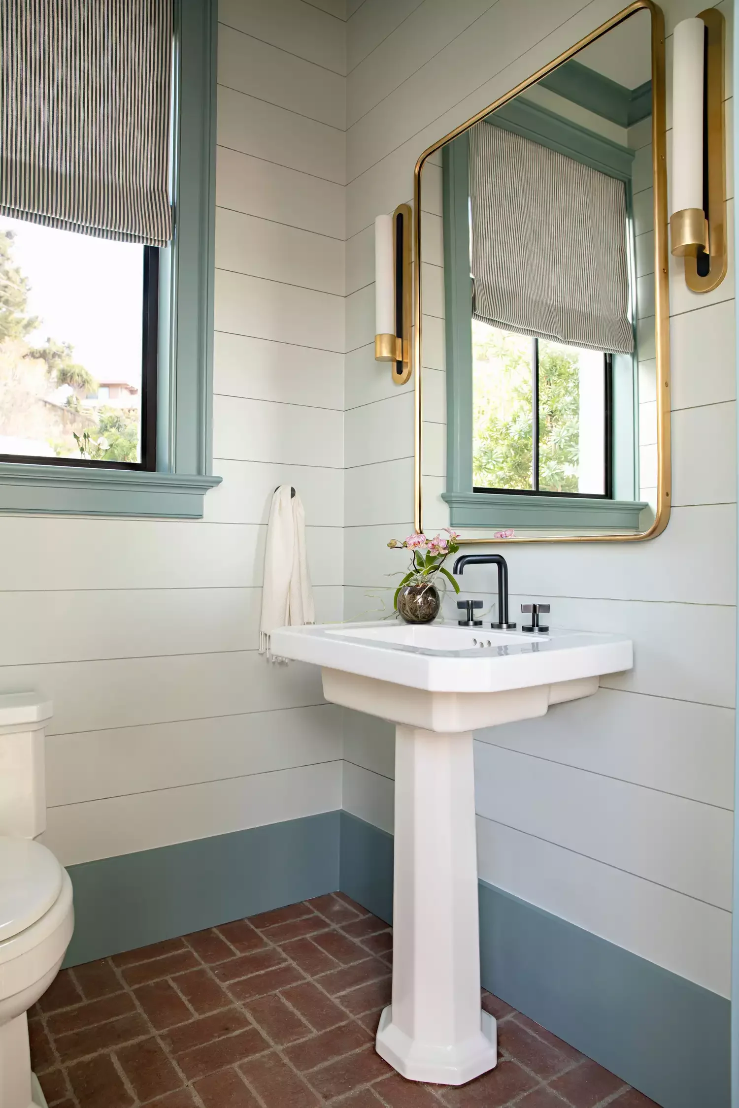 20 Stunning Bathroom Floor Designs That Will Transform Your Space 15 Try a Faux Brick