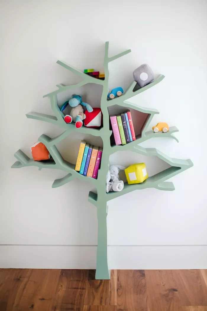 27 Beautiful Sage Green Nursery Ideas to Create Your Baby's Peaceful Haven 9 Try a Sage Tree Bookcase