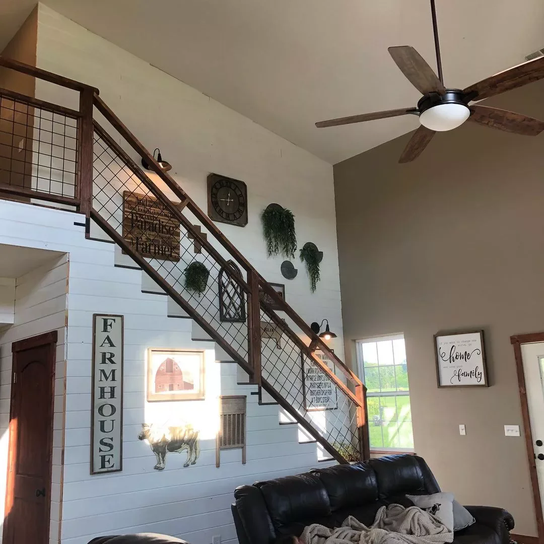 25 Charming Farmhouse Stair Railing Ideas to Transform Your Home 12 Try a See-Through Approach