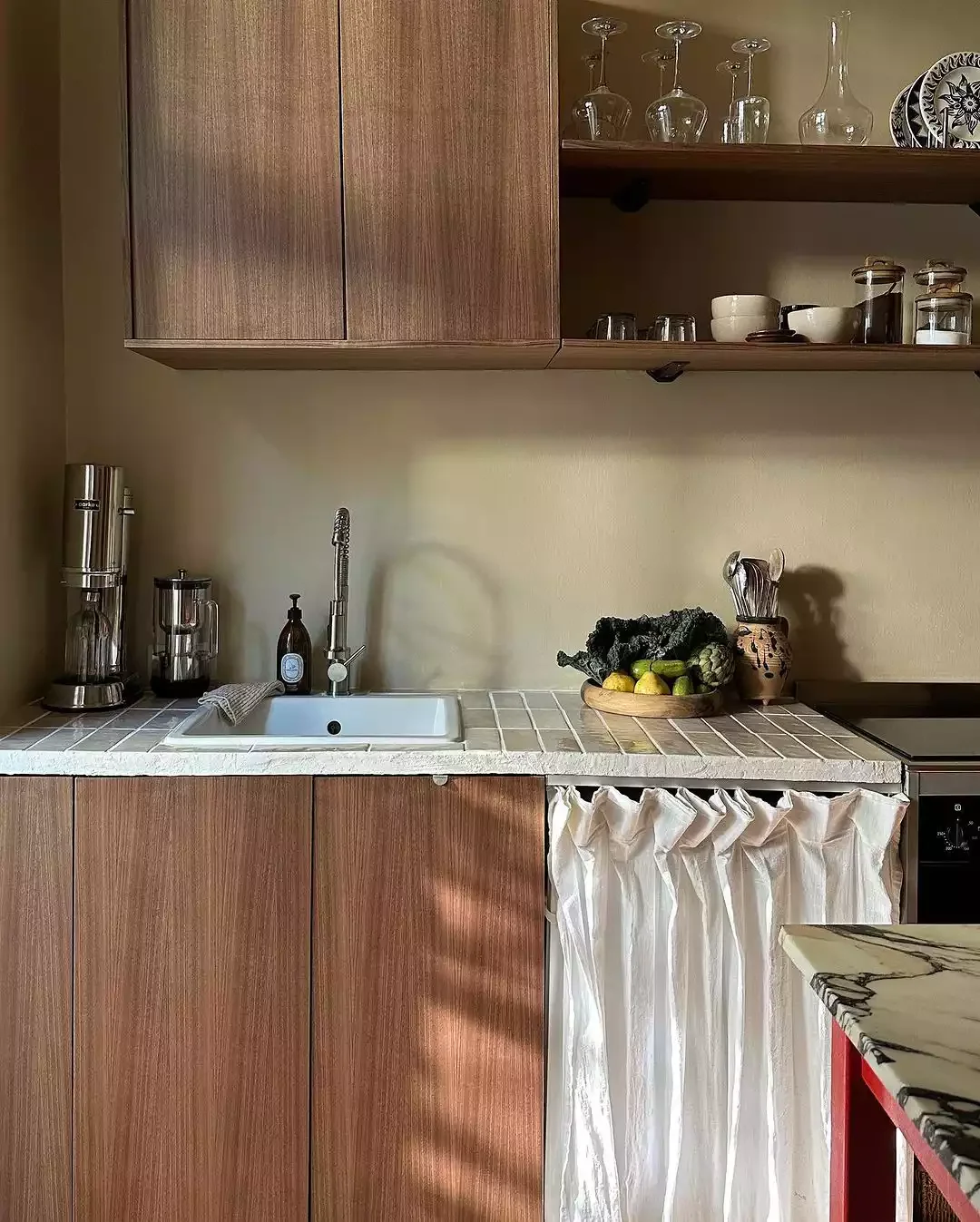 52 Creative Apartment Kitchen Ideas That Keep Your Security Deposit Safe 22 Try a Skirted Cabinet
