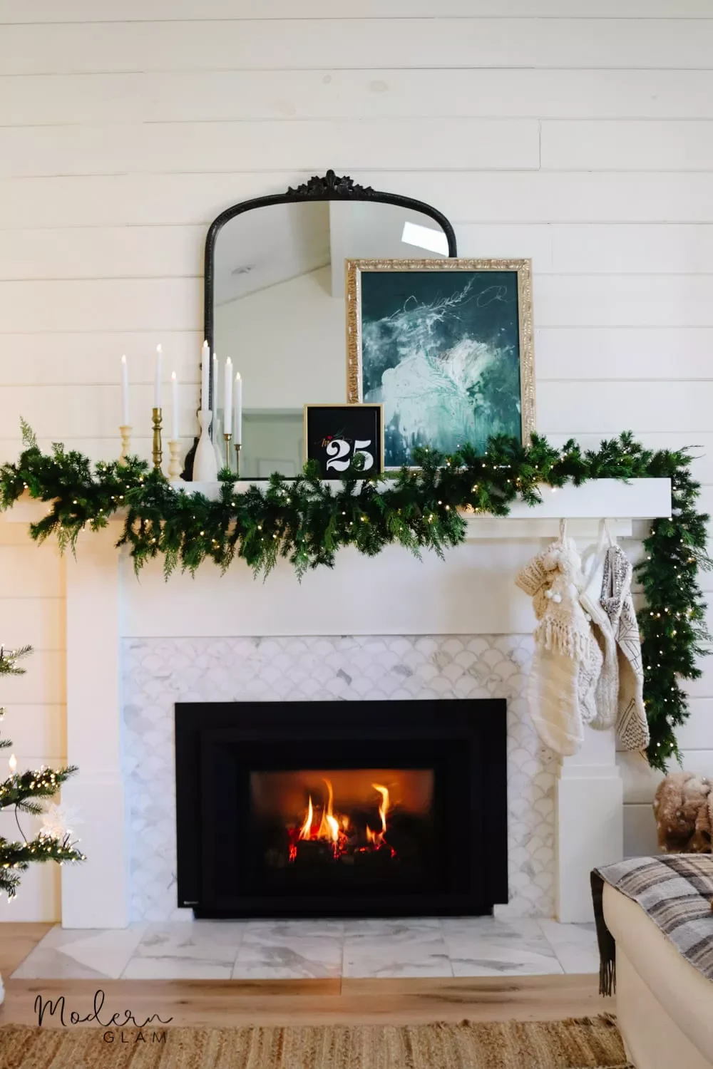 56 Magical Christmas Mantel Decorating Ideas to Transform Your Holiday Home 6 Try an Asymmetrical Garland